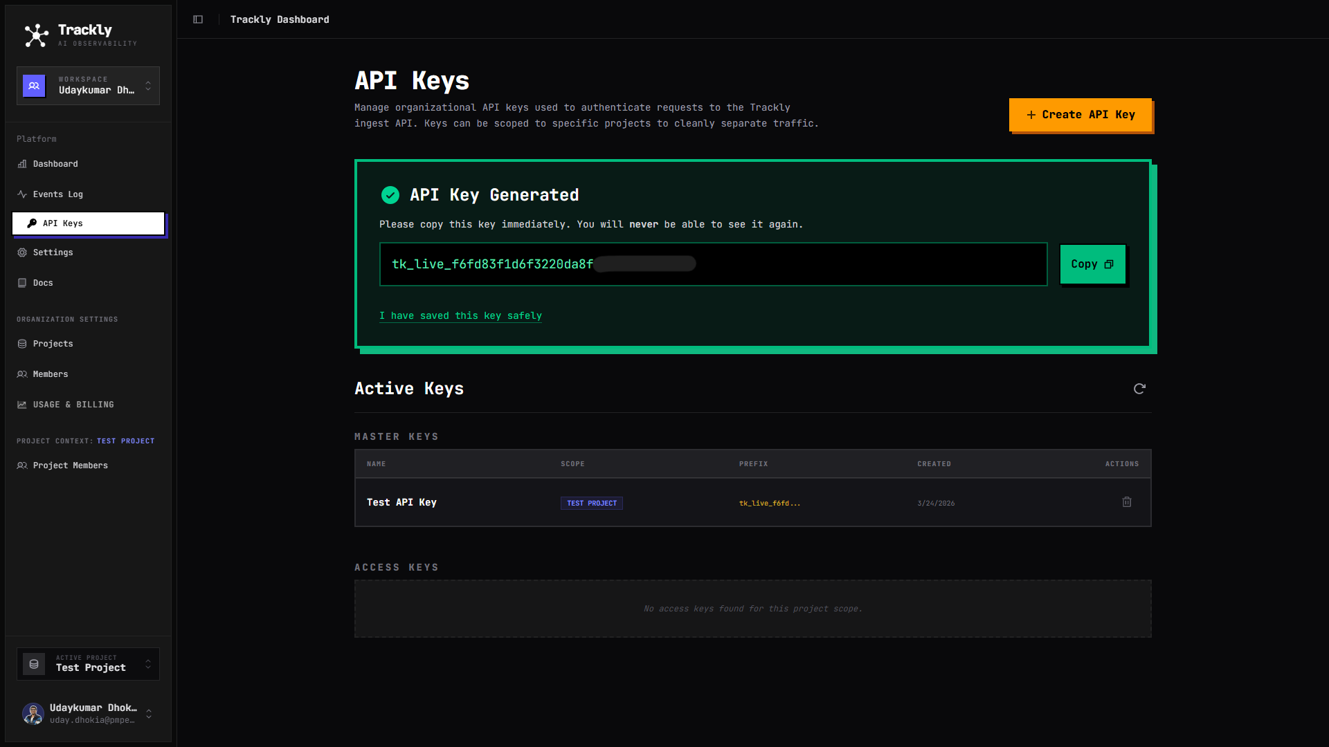 Step 6: Copy your API Key & start tracking